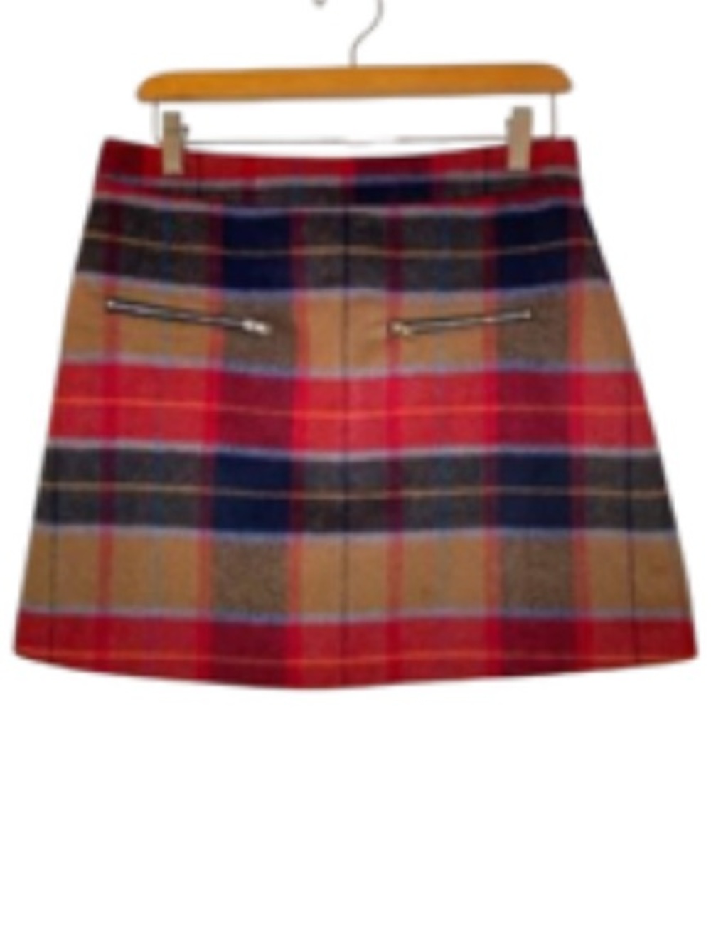 Harlowe & Graham Red, Navy and Tan Plaid A-Line Mini Skirt